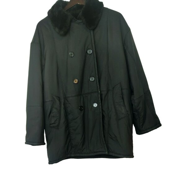 Searle Jackets & Blazers - Searle Black Double-Breasted Coat With Faux Fur Lining Womens Large